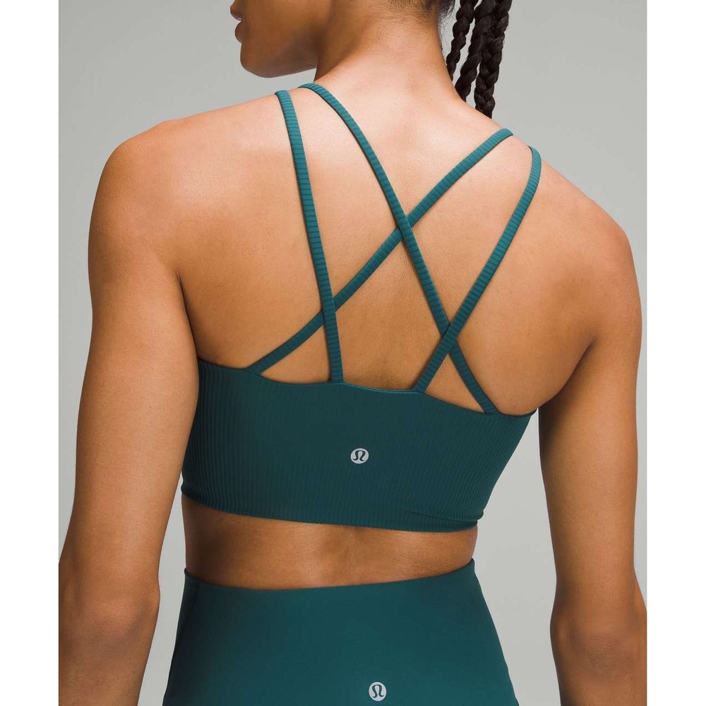 Lululemon Energy Bra Longline Ribbed Teal Green Strappy Sports Bra Size 4